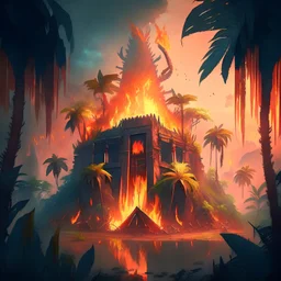 Fortress of the Flaming Phoenix in the middle of a prehistoric jungle