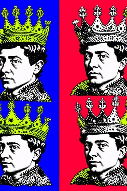 cultural revolution in the England with the king wearing crown in the style of andy warhol