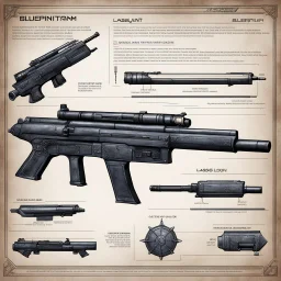 ConceptSheet blueprint [by Lois Gibson] the lasgun, the steadfast weapon of the Astra Militarum, a beacon of hope in the war-torn galaxy. This humble yet reliable firearm stands as a symbol of the Imperium's unwavering defense against the encroaching forces of chaos. Crafted for efficiency and mass production, the lasgun emits searing beams of coherent light, capable of piercing through enemy armor with precision. Its utilitarian design and ease of use make it a staple weapon for the courageous