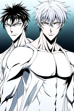 Anime the same photo but wearing a white superhero suit