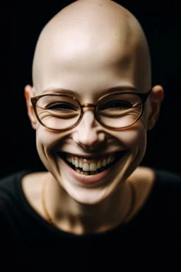 bald girl glasses teeth and grains