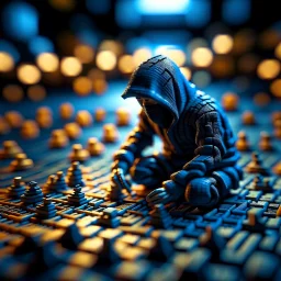 ninja showing regret after bad decision in isometric labyrinth, shot on Hasselblad h6d-400c, zeiss prime lens, bokeh like f/0.8, tilt-shift lens 8k, high detail, smooth render, down-light, unreal engine, prize winning