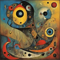 Style by Guillermo del Toro and Joan Miro and Arthur Secunda and Max Ernst, surreal abstract art, larval nightmare frequency, separated thorax unsettling, asymmetric parallel abstractions, expansive, surreal masterpiece, uncanny enhancement, sharp focus, smooth, creepy colors, cutting-edge artistic composition,