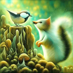 Grunge textured abstract impasto mixed media painting with dripping paint, fantastical otherworldly frozen winterscape with iridescent metallic colors, silver lines, by Andy Kehoe, Klimt, Joan Miro,Ton Dubbeldam, John Hoyland, Amanda Clarke. Reflective frozen pond, surrounded by whimsical, filigree, impressive frosted leaves standing tall on long stems; tendrils, grasses, cattails. Dramatic sky with stormy clouds. with mercury glass patina, glowing golden sparks, vibrant iridescent colours, psyc