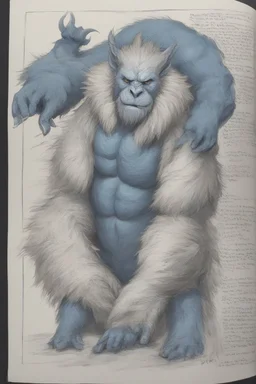 Dnd a bugbear with white fur and a blue nose