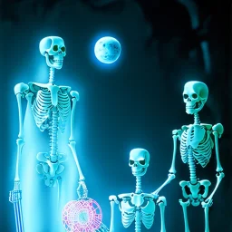 The Grim Reaper and the Skeleton in Tron world, discussing the future of the universe, art by Magritte and Pixar