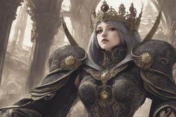 Monarch in nier automata artstyle, halloween them, close picture, fantasy world, intricate details, highly detailed, high details, detailed portrait, masterpiece,ultra detailed, ultra quality