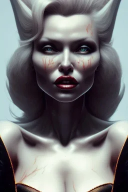 Pamela Anderson as evil queen in black leather, leather, busty, cleavage, angry, stern look. character design by cory loftis, fenghua zhong, ryohei hase, ismail inceoglu and ruan jia. unreal engine 5, artistic lighting, highly detailed, photorealistic, fantasy