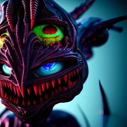 A dark demon, colorful ,highly intricate, Realistic photography, incredibly detailed, ultra high resolution, 8k, complex 3d render, alien, cinema 4d.