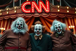 a group of clowns in front of the circus with a CNN logo