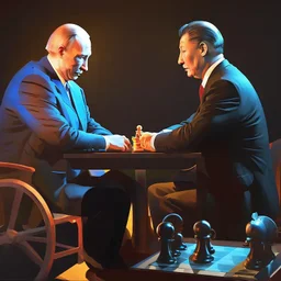 Putin, President Xi Of China And Joe Biden Play Chess between lights and shadow With A Pigeon,And Atomic Bomb Mushroom Cloud,Complex Surgical Instruments Intermixed With A Newborn Boy,Minimalism,Painting By Adrian Ghenie,Rene Magritte,Pablo Picasso,Michelangelo,Salvador Dali,Lucian Freud