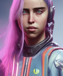 Billie Eilish, in stockings, cyberpunk2077, photorealistic