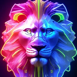 A beautiful portrait of a cyborg lion blue neon color scheme, high key lighting, volumetric light high details psychedelic background