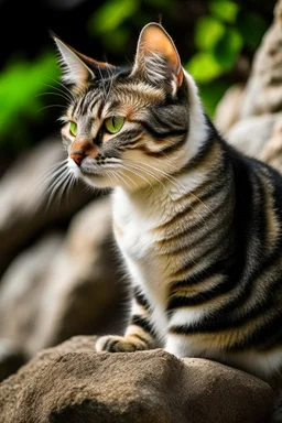 Portrait of a cat next to The rock