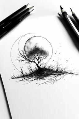 Minimalist ink pencil and charcoal drawing