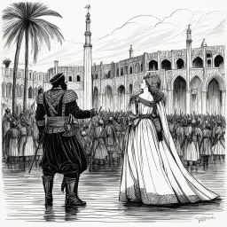 The Tragedy of Othello, the Moor of Venice, is a tragedy written by William Shakespeare. Set in Venice and Cyprus, the play depicts the Moorish military commander Othello as he is manipulated by his ensign, Iago, into suspecting his wife Desdemona of infidelity Record of Lodoss War style, Linework: Expressive, expressive black ink line art with variable stroke weights. Crisp contours define silhouettes while fine hatching adds subtle depth and form.