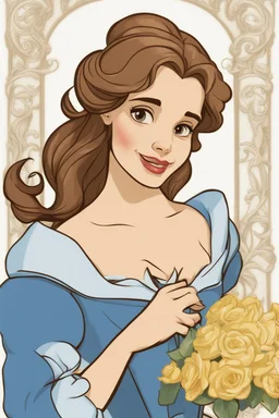 Belle from the movie "The Beauty and the Beast" on a light background