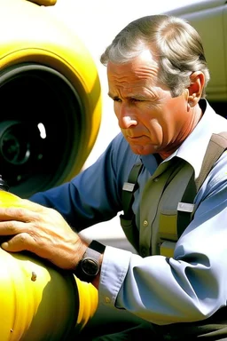 President George W. Bush huffing glue from a gas tank