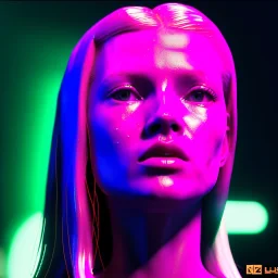 young kate moss, blonde replicant woman, blade runner style, rain, fog, neon ambient, gradient color, clean skin, circuits, latex coat, cyber punk, neon, tubes, portrait, studio photo, unreal engine 5, smooth color, 16 bit, god lights, ray tracing, RTX, lumen lighting, ultra deatail, volumetric lighting, 3d, finely drawn, hd.