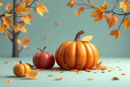 3D illustration Thanksgiven banner, art, autumn, background, banner, card, cartoon, apple, happy, holiday, pumpkin, turkish, blender, c4d, octane render , disney style 3d light, Zbrush sculpt, concept art, Zbrush high detail, pinterest Creature Zbrush HD sculpt, neutral lighting, 8k detail