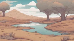 comic style, otherworldly landscape