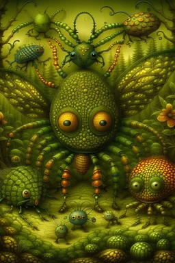 weird insects in a magic forest - style by Naoto Hattori - colorful, high definition, very detailed, high focus, very sharp