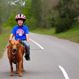 kid riding a dog