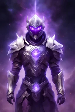 guerrier de lumière, armure spatiale, cristaux, aura violet