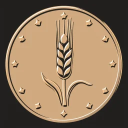 logo of a coin with a wheat sheaf engraved on it, high contrast vector