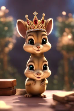 Cute 3d animated chipmunk, she is a model and beauty contest winner with banner and tiara