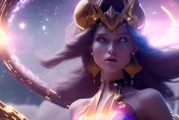  beautiful cosmic woman, nice smiling, magic glamour make up, delicate colors, beautiful glamour galactique dress, ultra sharp focus, 8k, unreal engine 5, extremely sharp detail, light effect, soft light atmosphere of a spaceship, smooth, full of details, face in front, complete vision of face and hair and body