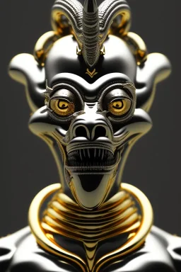 Silver alien, head, wicked, black eyes, blood, 8k, finely detailed, photo realistic, Anunnaki black male African Egyptian alien, cracks in the voodoo head, wicked, eyes, crown, Elephant, 8k, finely detailed, photo realistic, tiger turquoise skull head gold dragon space alien sun skeleton gold gorilla silver crown silver eyes