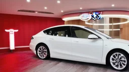 A Tesla's 'Model S Plaid' is doing donuts, inside the 'Everland Resort', in South Korea. CINEMATIC. WIDE ANGLE LENS.