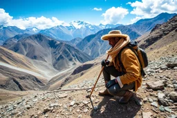 a dramatic image of a gem explorer in rugged terrain—such as a miner in Afghanistan’s Panjshir Valley, a Tanzanian artisan digging for spinel, or a Colombian emerald hunter—to visually anchor your article and highlight the adventure behind these investments.