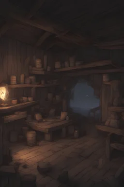 Dnd background, inside of a shack night time