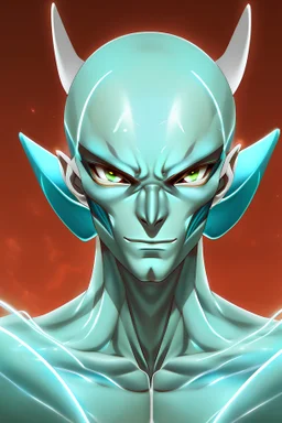 Portrait of a handsome anime alien man that has moth characteristics.