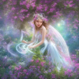 bright fairy in a flowery landscape