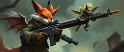fox goblin gremlin holding uzi