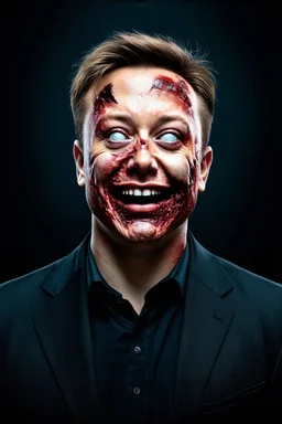 Portrait of Elon musk, scary zombie face