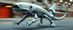 blind contour robot eel with no teeth, like space ship fighter jet massage master guru fast moving motion blur background, landing wheel gears