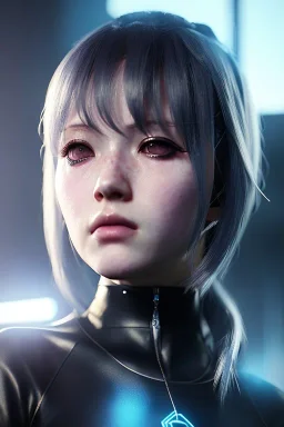 Portrait of anime girl cyberpunk realistic, intriacte detail, sci-fi fantasy style, volumetric lighting, particales,highly detailed,cinamatic, deep