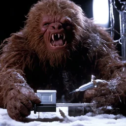 [photo from The Thing (1982)] Despite its fragile appearance, there is an undeniable aura of menace that emanates from the creature. Its very existence defies logic and reason, a twisted fusion of science and nightmare that should never have been brought into being. The vaccination syringe, gleaming with malevolence, extends from the creature's arm like a deadly weapon waiting to strike