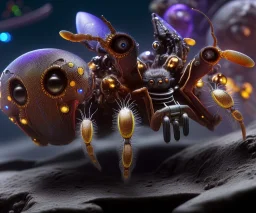 A beautiful capture of a biomechanical spider fruitbat squid hybrid, high key lighting, volumetric light, INSANE detail, robotic, cyberpunk, retrofuturism, vray, 8k 3d, biopunk, bio-organic surrealism, highly detailed matte painting, telephoto lens, smooth, perfect, earth orbit, designed by gene rodenberry