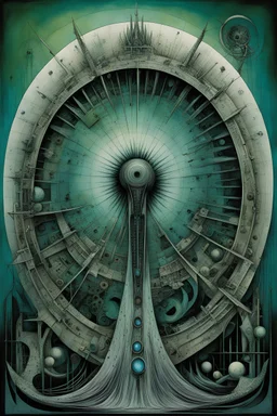 Surreal protractor, lovecraftian, by Dave McKean, by H.R. Giger, by Yves Tanguy, mathematical formula textures, floating ethereal geometrical proofs, sharp focus, sharp contrast,, green - blue - white - black color scheme, eldritch, number vertical grisaille art effect.