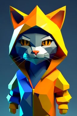 low poly with basic shapes playstation 1 chracter of a happy cat in a hoodie witha retro gam on the hoodie