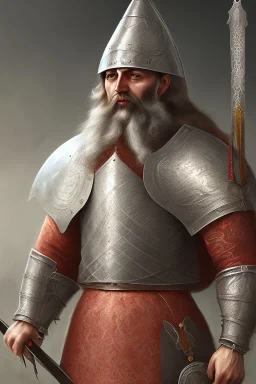 Old Armenian knight with beard, strong, agressive, detailed, 3D textures