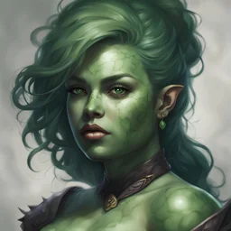 dnd, portrait of curvy female with green skin