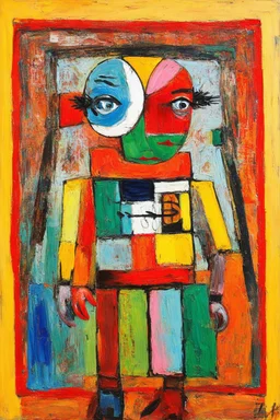 a puppet of your own reflection; a painting with an admixture of Paul Klee and Hundertwasser