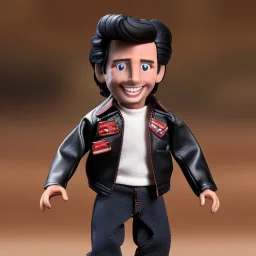 wide view young Fonzie with black hair greaser toy Action figure doll 1975 (thumbs-up) (face) Forehead grin, fonzarelli, eyes fonziE fonz