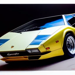 hyperrealism Drawing of 'Lamborghini Countach' by gaston bussiere, greg rutkowski, yoji shinkawa, yoshitaka amano, tsutomu nihei, donato giancola, tim hildebrandt,oil on canvas, cinematic composition,Sharp detail,extreme detail,fit full head inside picture,16k